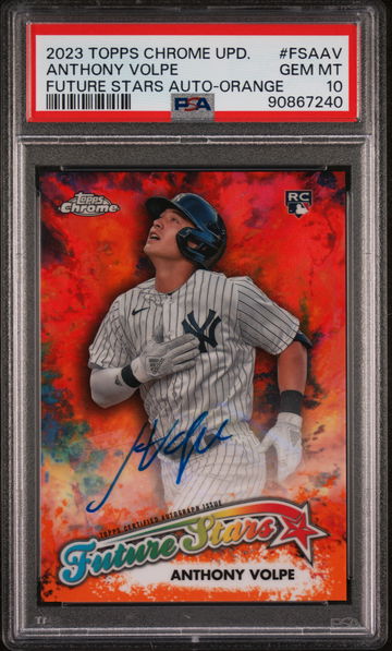 2023 Topps Chrome Update Future Stars Autographs Orange Refractors Anthony Volpe #FSAAV /25 PSA 10