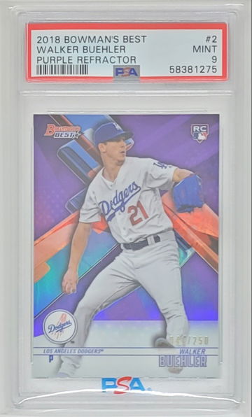 2018 BOWMANS BEST WALKER BUEHLER SP RC PURPLE REFRACTOR #/250 PSA 9 POP 2