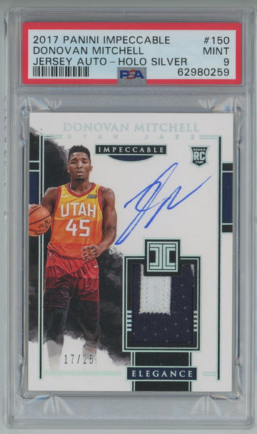 2017 Impeccable 150 DONOVAN MITCHELL Holo Silver RPA /25 PSA 9 (POP 2) Rookie Patch Auto