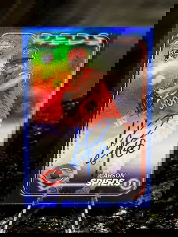 2024 Topps Chrome CARSON SPIERS RC AUTO /150 TRUE BLUE REFRACTOR Cincinnati Reds