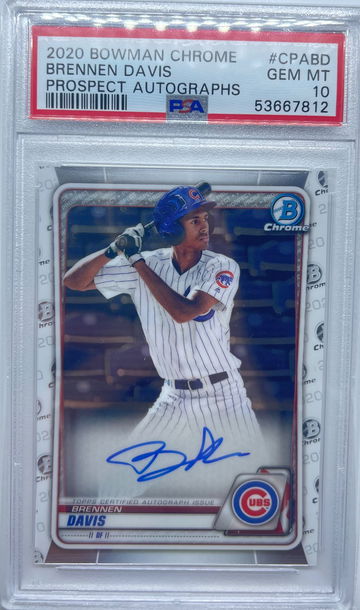 BRENNEN DAVIS 2020 BOWMAN CHROME PROSPECT AUTO AUTOGRAPH PSA 10