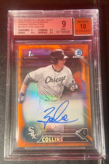 2016 bowman draft Zack Collins orange refractor bgs 9 /10 auto