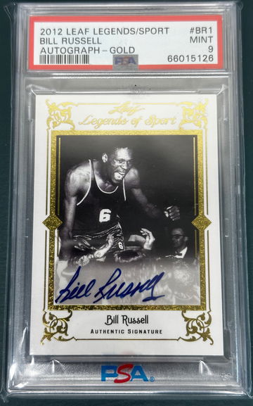 Bill Russell 2012 Leaf Legends of Sport On Card Autograph Auto Gold /3 PSA 9