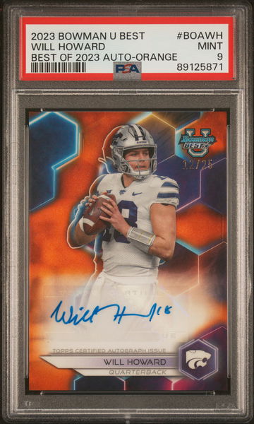 2023 Bowman U Best Best of 2023 Orange Will Howard #BOAWH Auto /25 PSA 9
