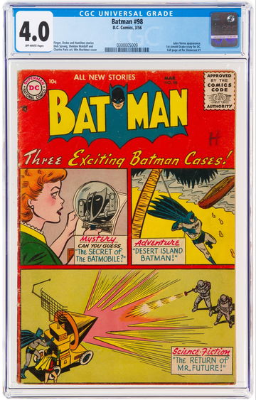 BATMAN #98 * D.C. COMICS * GOLDEN AGE * 1956 * JULES VERNE APPEARANCE * FULL PAGE AD FOR SHOWCASE #1