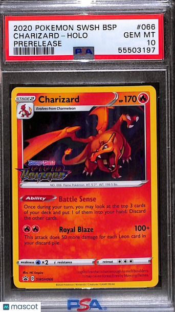 2020 Pokemon Swsh Black Star Promo Charizard Holo Prerelease PSA 10 #066