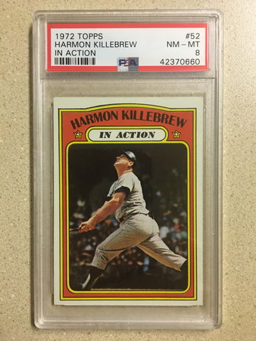 1972 Topps #52 Harmon Killebrew PSA 8 NM-MT IN ACTION HOF