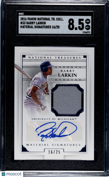 2016 Panini National Treasures Collegiate Barry Larkin #33 Mat. Sigs. SGC 8.5