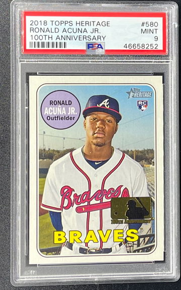 2018 Ronald Acuna Jr Topps Heritage 100th Anniversary PSA9 