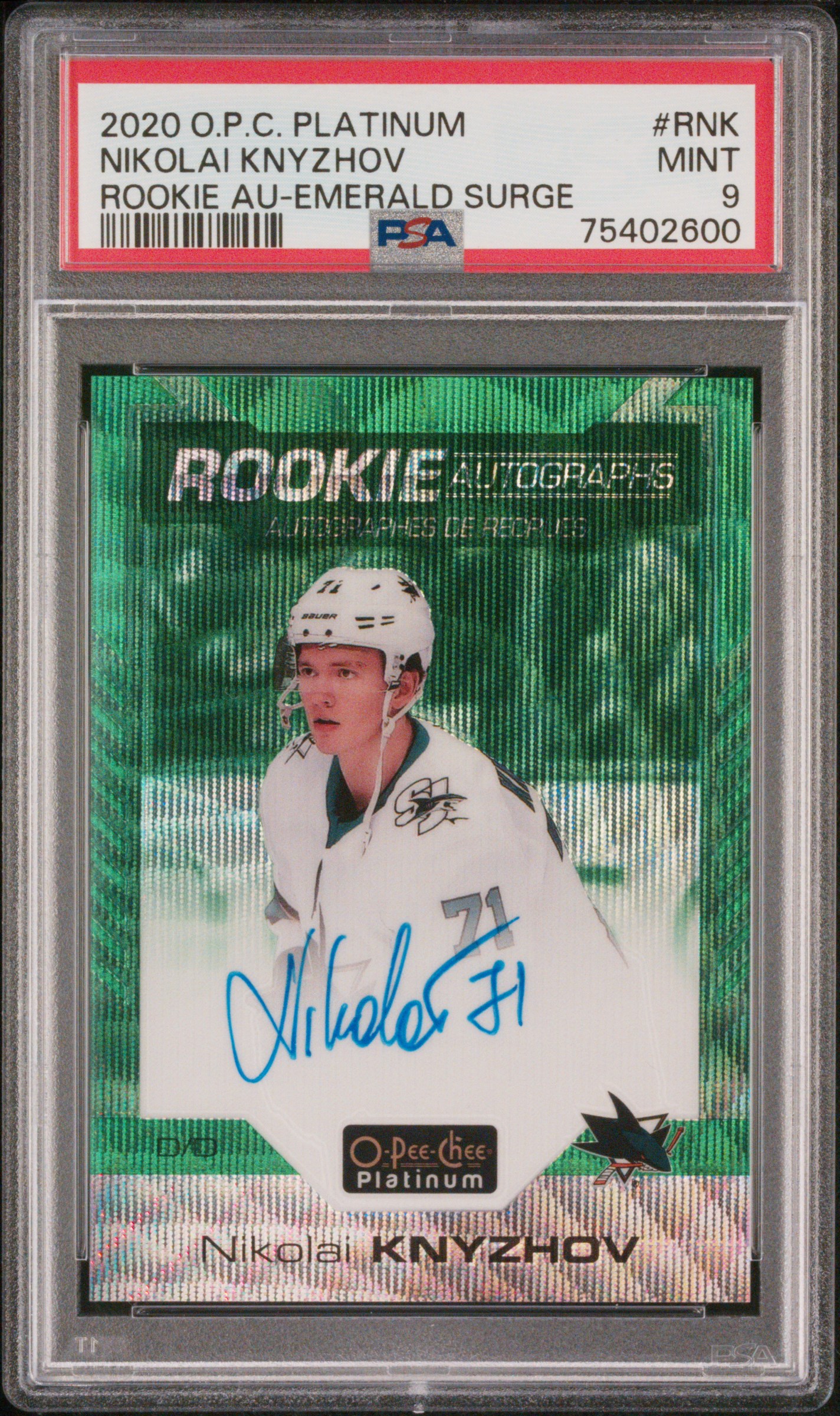 2020 O-Pee-Chee Platinum Rookie Autographs Nikolai Knyzhov Rookie Emerald Surge