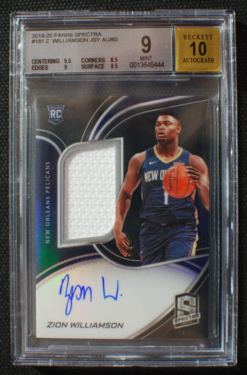 🌟 ZION WILLIAMSON 2019-20 Panini Spectra PRIZM Jumbo RPA RC /60 - BGS 9 AUTO 10