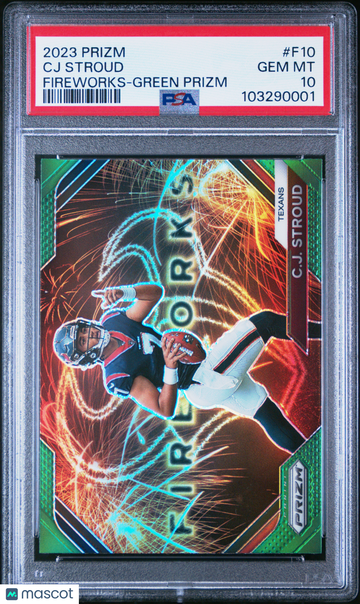 2023 Panini Prizm Fireworks CJ Stroud #F10 Green PSA 10