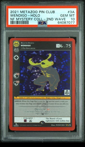 💎2021 Metazoo Nightfall Pin Club- HOLO ALT WENDIGO 3A/4 (2nd Wave) PSA 10 👻