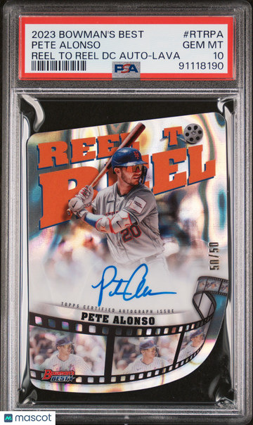 2023 Bowman's Best Reel To Reel Die-Cuts Autographs Pete Alonso #RTRPA DC Lava Ref PSA 10