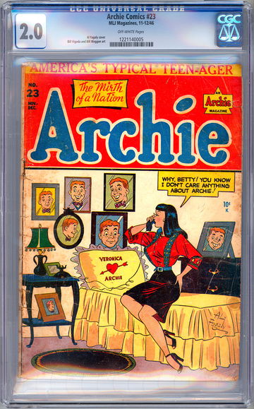 ARCHIE COMICS #23 CGC 2.0 RARE GOLDEN AGE CLASSIC FAGALY CVR VIGODA ART MLJ 1946