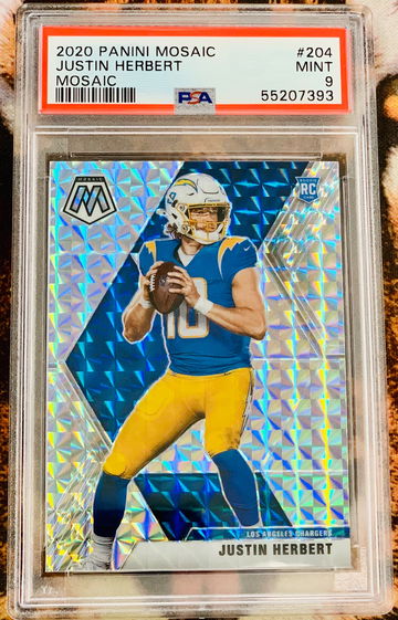 2020 Panini Mosaic Justin Herbert Silver Mosaic Prizm Rookie RC PSA 9 Mint!