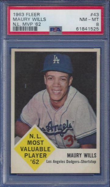 1963 Fleer Rookie Card RC NL MVP National League Most Valuable Player 43 Maury Wills LA Dodgers PSA 8 NM-MT Near Mint
