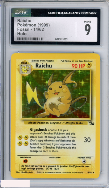 1999 POKEMON FOSSIL RAICHU #14 HOLO CGC 9 MINT