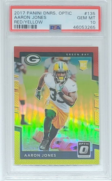 2017 Optic Aaron Jones SP RC Red/Yellow Holo Prizm #135 PSA 10 GEM MINT POP 36