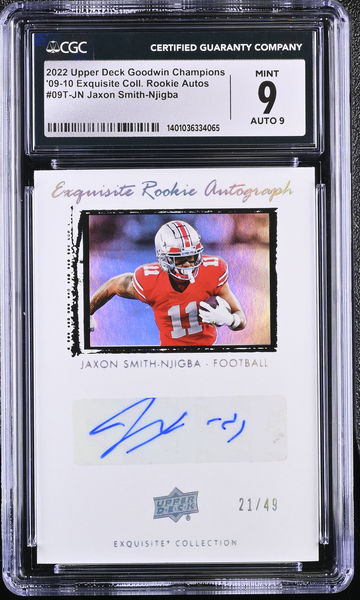 2022 UPPER DECK JAXON SMITH-NJIGBA GOODWIN CHAMPIONS '09-10 EXQUISITE COLL. ROOKIE AUTOS #09T-JN CGC 9 FT.A3.15