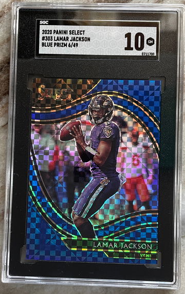2020 Lamar Jackson /49 Blue Prizm Select SGC 10