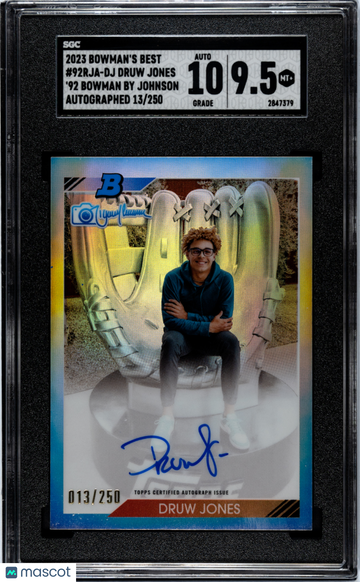 2023 Bowman's Best Druw Jones #92RJA-DJ '92 By Randy Johnson Autograph SGC 9.5 Auto 10