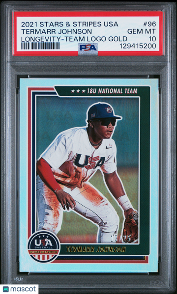 2021 Panini Stars & Stripes Usa Termarr Johnson #96 Longevity Team Logo Gold /25 PSA 10