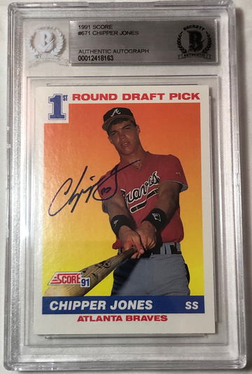 1991 SCORE #671 CHIPPER JONES , AUTHENTIC AUTOGRAPH (HAND SIGNED)