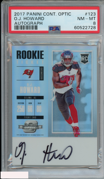 2017 PANINI CONTENDERS OPTIC OJ HOWARD #123 AUTOGRAPH ROOKIE RC PSA 8 NM-MT