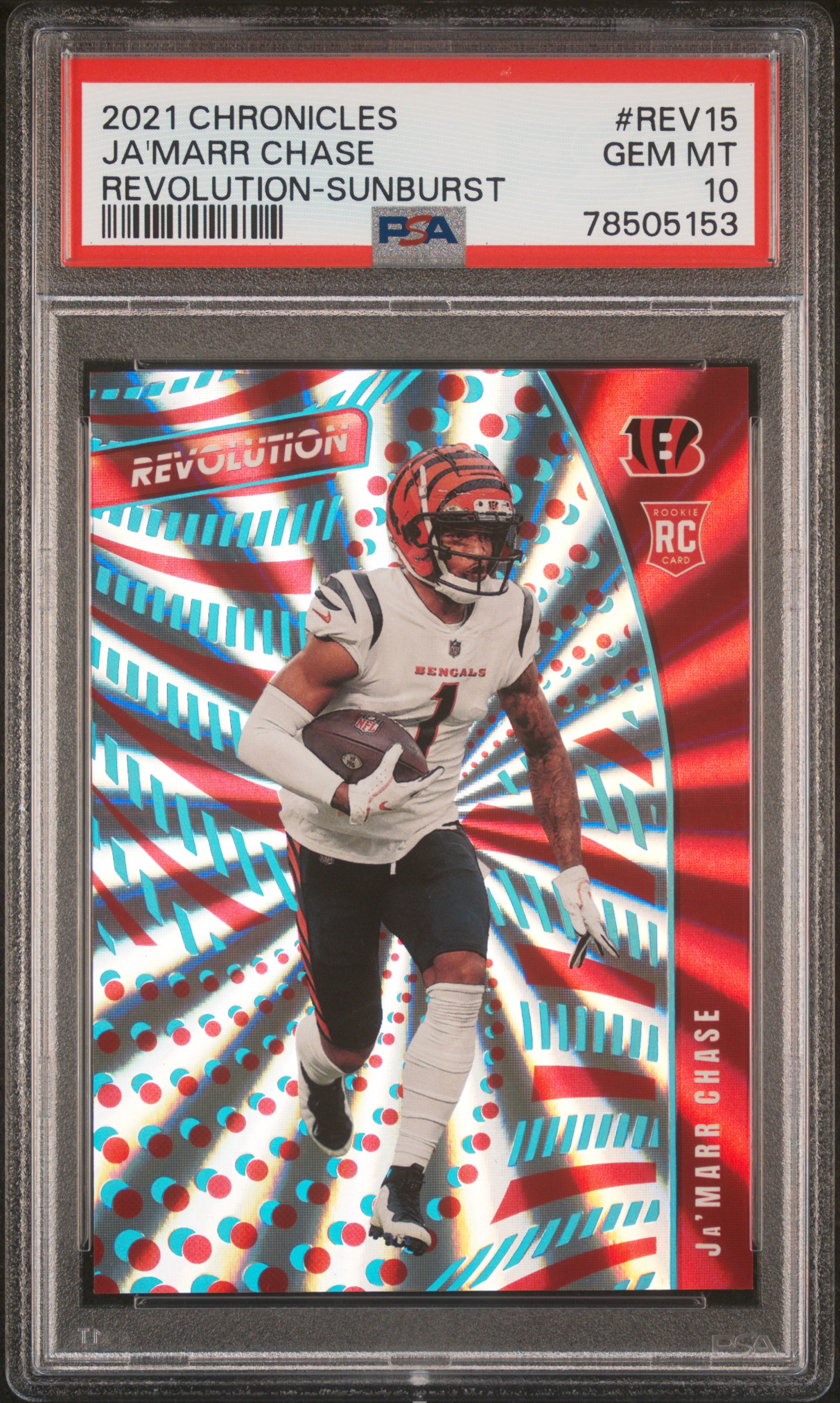 Ja'Marr Chase 2021 Panini Revolution  #REV15 SUNBURST /75 Rookie PSA 10