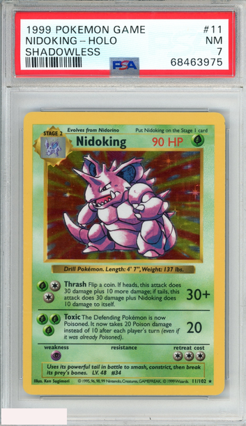 1999 POKEMON GAME NIDOKING HOLO #11 SHADOWLESS PSA 7 NM