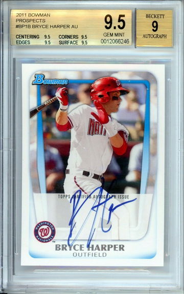 2011 Bowman Prospects Bryce Harper Auto Nationals Phillies TRUE GEM Mint BGS 9.5
