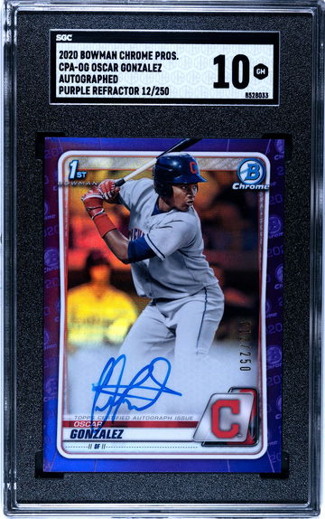 2020 Bowman Chrome Prospects Oscar Gonzalez Autographed Purple Refractor