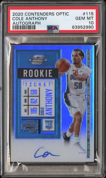 2020-21 Panini Contenders Optic Cole Anthony Rookie Autograph Silver PSA 10 Gem Mint POP 2
