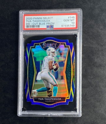 2020 Panini Select Tua Tagovailoa Die Cut Blue Prizm Rookie PSA 10