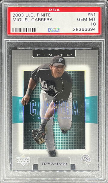 2003 Upper Deck Finite /1999 Miguel Cabrera PSA 10