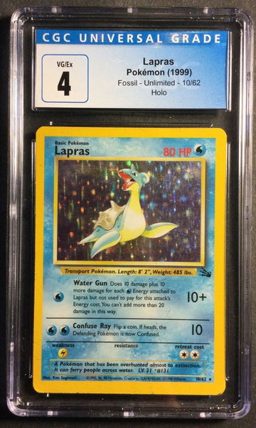 LAPRAS Pokemon 1999 Fossil Set Holographic Holo CGC Graded 4 VG/EX Unlimited 10 /62 