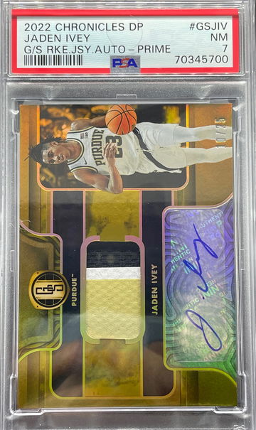 Jaden Ivey 2022 Panini Chronicles DP Gold Standard Rookie Prime Patch Auto 10/25 PSA 7 NM SP