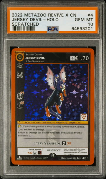 🐲🧨PSA 10 2022 Metazoo X Revive 4/10 JERSEY DEVEL Scratched w/ Skateboard 🛹🚨