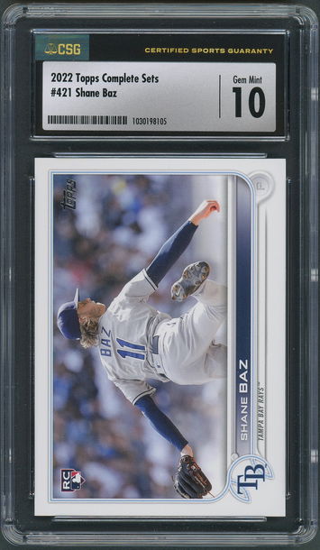  2022 Topps Complete Sets Shane Baz RC #421 Photo Variation - CSG Gem Mint 10