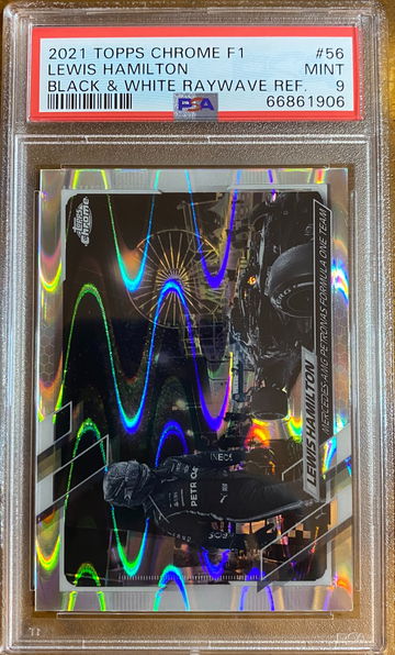 2021 TOPPS CHROME F1 LEWIS HAMILTON #56 BLACK & WHITE RAYWAVE REFRACTOR PSA 9 MINT