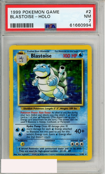 1999 POKEMON GAME BLASTOISE-HOLO #2 PSA 7 NM