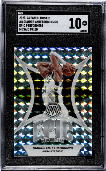 2023-24 Panini Mosaic #8 Giannis Antetokounmpo Epic Performers Mosaic Prizm SGC 10