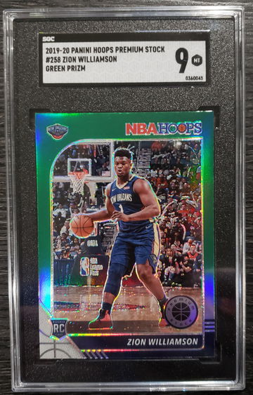 2019-20 Hoops Premium Stock Zion Williamson Green Prizm SGC 9