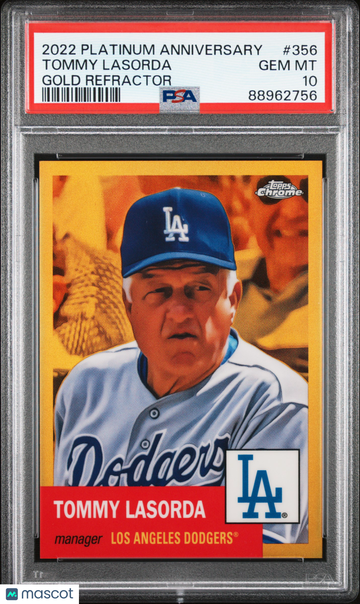2022 Topps Chrome Platinum Anniversary Tommy Lasorda #356 Gold Refractor PSA 10