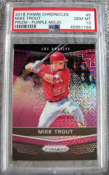 Mike Trout 2018 Chronicles Prizm #5 Purple Mojo /99 PSA 10