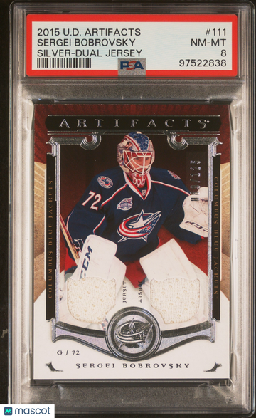 2015 Upper Deck Artifacts Sergei Bobrovsky #111 Silver-Dual Jersey PSA 8