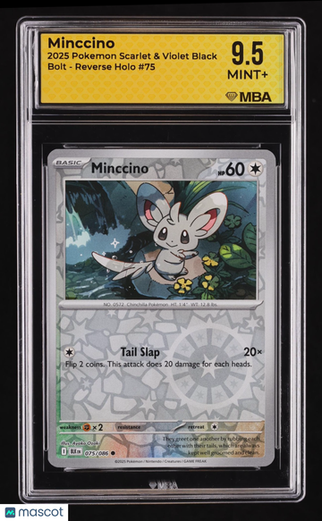 2025 Pokemon Scarlet & Violet Black Bolt Minccino Reverse Holo MBA 9.5 #75