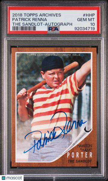 2018 Topps Archives The Sandlot Patrick Renna #HHP Autograph PSA 10