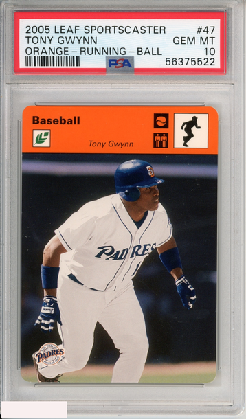 2005 LEAF SPORTSCASTER TONY GWYNN 47 ORANGE-RUNNING-BALL 6 OF 35 PSA 10 POP 1